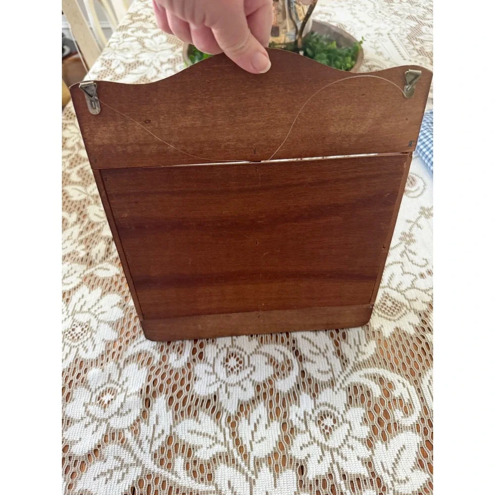 Vintage Wooden Wall Mail Organizer Key Rack Shadow Box Dried Wheat Beans